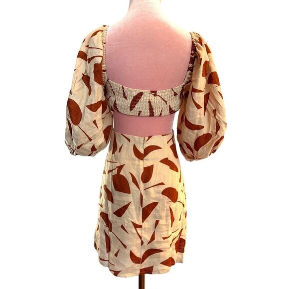 NWOT ASTR the Label Heather Dress Linen Rust Abstract Lined Open Waist XS - Picture 2 of 13